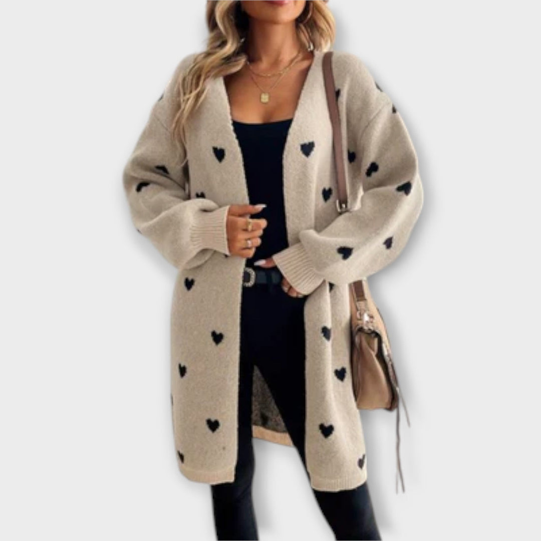 Chona  - Blød cardigan med hjerteprint