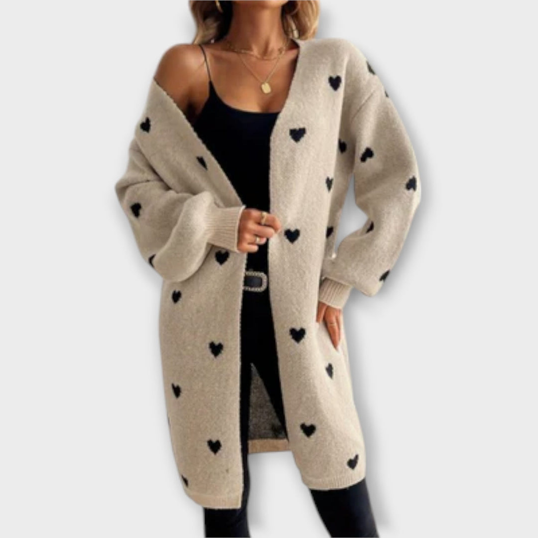 Chona  - Blød cardigan med hjerteprint