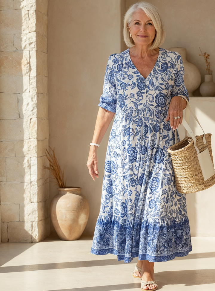 Clara – Elegant Blomsterkjole med V-hals